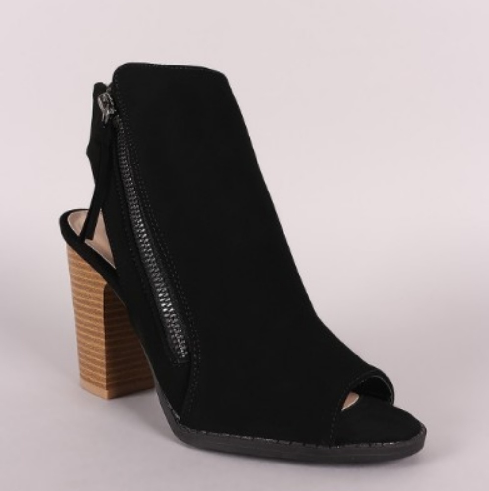 Size 6 & 9!Black Ankle Peep Toe side Zipper Bootie - Picture 2 of 4